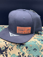 Load image into Gallery viewer, Anatomy of a pew leather patch hat kamel