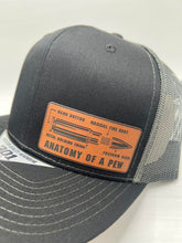 Load image into Gallery viewer, Anatomy of a pew leather patch hat kamel
