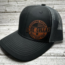 Load image into Gallery viewer, Blue collar leather patch hat black/grey SnapBack Baseball Cap
