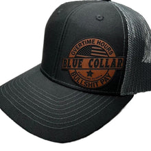 Load image into Gallery viewer, Blue collar leather patch hat black/grey SnapBack Baseball Cap
